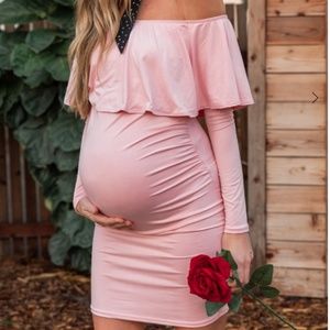 NWOT Pink Ruffle  Off Shoulder Fitted Maternity